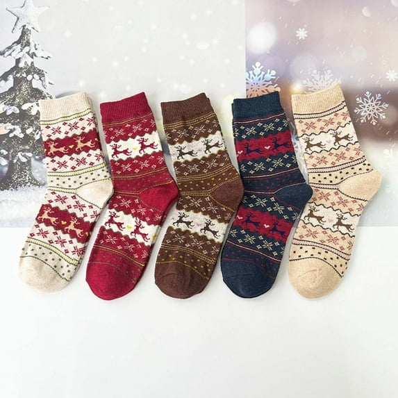 Christmas Socks Festive with Reindeer Pattern Cozy Mid Calf Socks Holiday Stuffers Family Comfortable Womens Crew Socks Yellow
