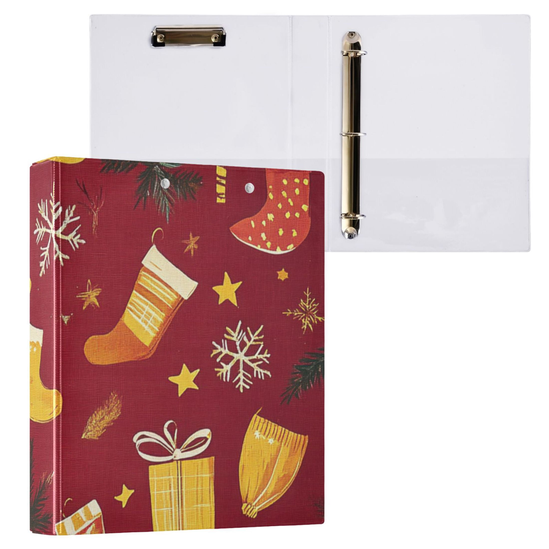 Christmas Socks Gifts 3 Ring Binders 1.5 inch Hardcover File Folders with Interior Pockets A4 Size Organizer for School Office Hospital Set of 2