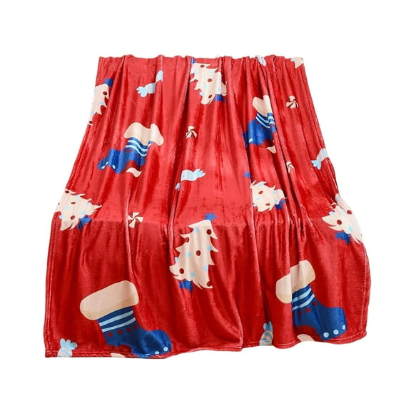 Christmas Socks Printed Blanket 51.2X39.4 Inch Polyester Soft Warm Throw For Sofa Bed Camping Decor