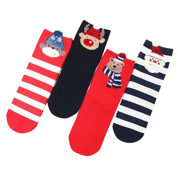 Christmas Socks Women 4Pairs Colorful Cartoon Cotton Socks Unisex Xmas Party Warm Cozy Christmas Socks