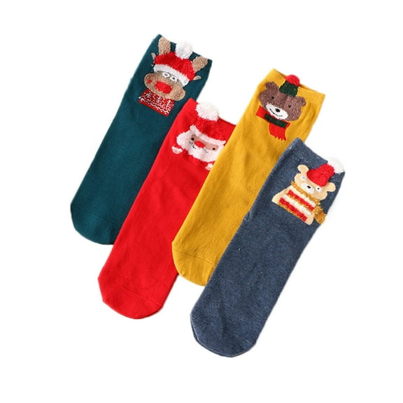 Christmas Socks Women 4Pairs Colorful Cartoon Cotton Socks Unisex Xmas Party Warm Cozy Christmas Socks