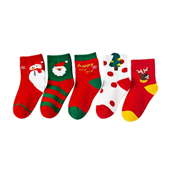 Christmas Socks Women 5Pairs Colorful Santa Tree Print Cotton Warm Socks Kids 4-6Y Boys Girls Cozy Christmas Socks