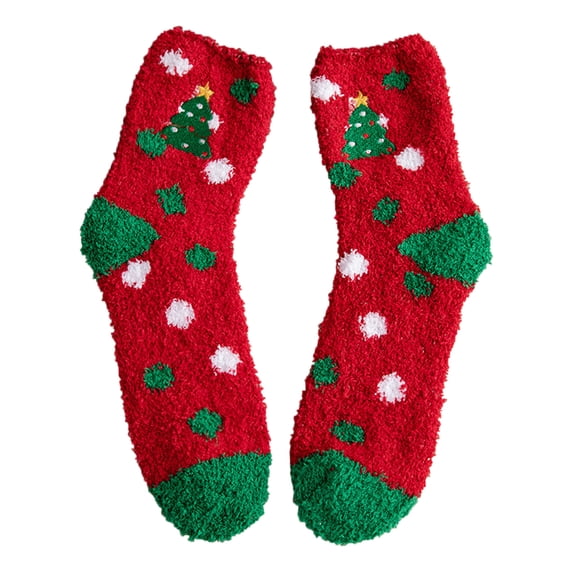 Christmas Socks for Women Fuzzy Holiday Socks Womens Christmas Slippers Xmas Socks for Women Cozy Warm Fleece Socks Crew Socks Winter Socks Women Sleep Socks for Women Red One Size