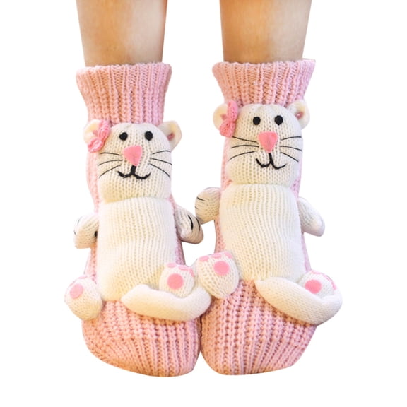 Christmas Socks Women Handmade Woolen Knit Cartoon Animal Warm Floor Socks Cozy Christmas Socks