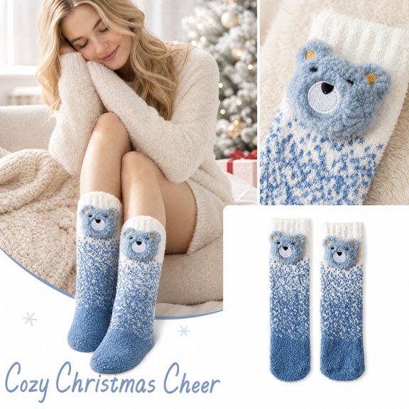 Christmas Socks for Women, No Lint Thick Warm Mid-Calf Holiday Socks with Festive Print, Cozy Soft Winter Sleep & Floor Socks, Perfect for Gift Exchange