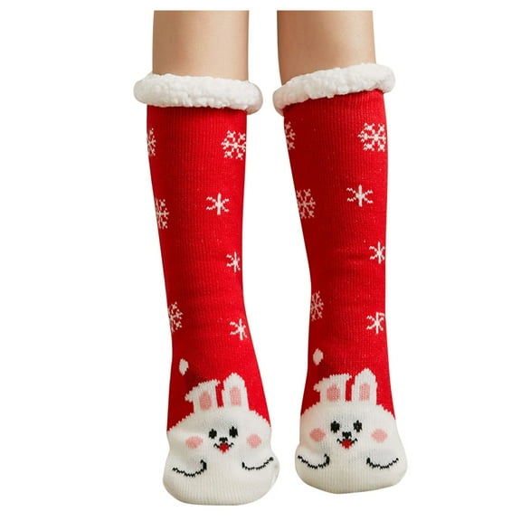Christmas Socks Women's Christmas Winter Super Soft Warm Fuzzy Lined Half Grippers Slipper Socks Soft Comfort Indoor Socks Winter Socks for Women Red One Size1 Pairs