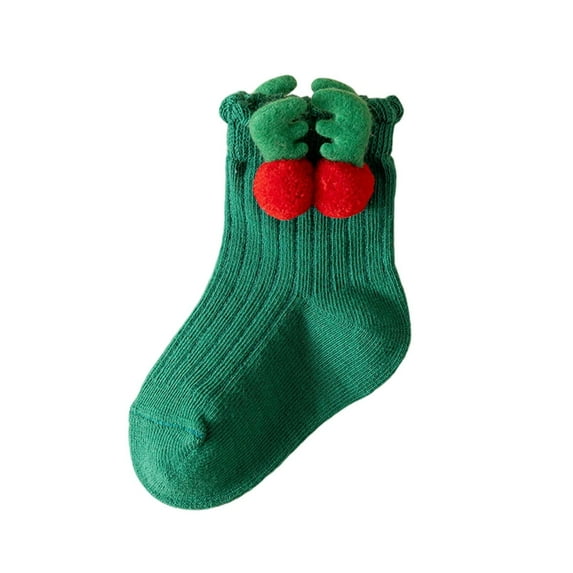 Christmas Socks for Kids Ruffled Knitted Cute Soft Breathable Ankle Sock Green-1 One Years