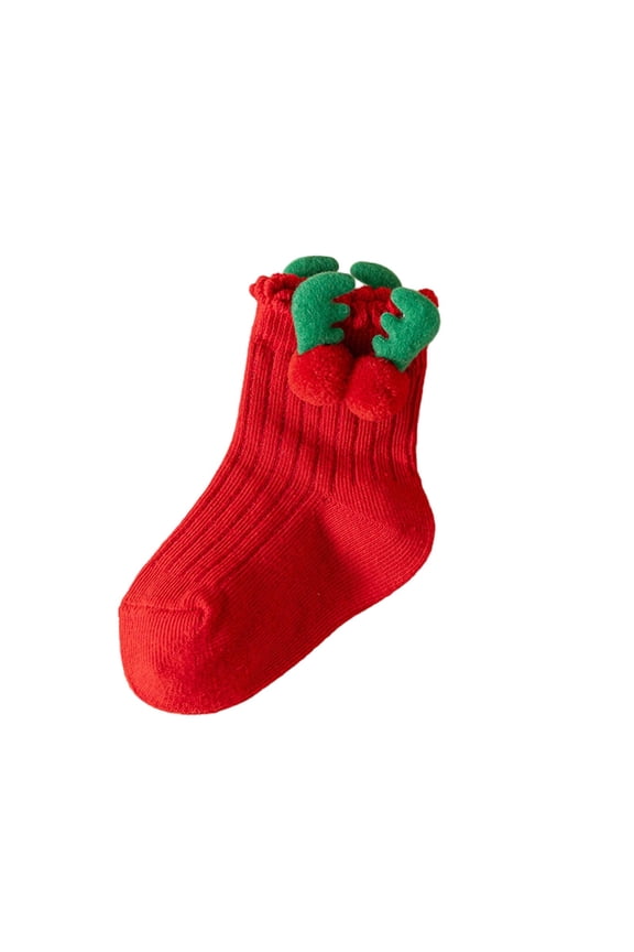 Christmas Socks for Kids Ruffled Knitted Cute Soft Breathable Ankle Sock Red-1 Nine Years