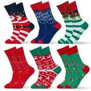 MOONLIGHT MANOR Christmas Socks for Men&Women, 6 Pack Womens Christmas Socks, Xmas Crew Socks US Size 6-13(Style 01)