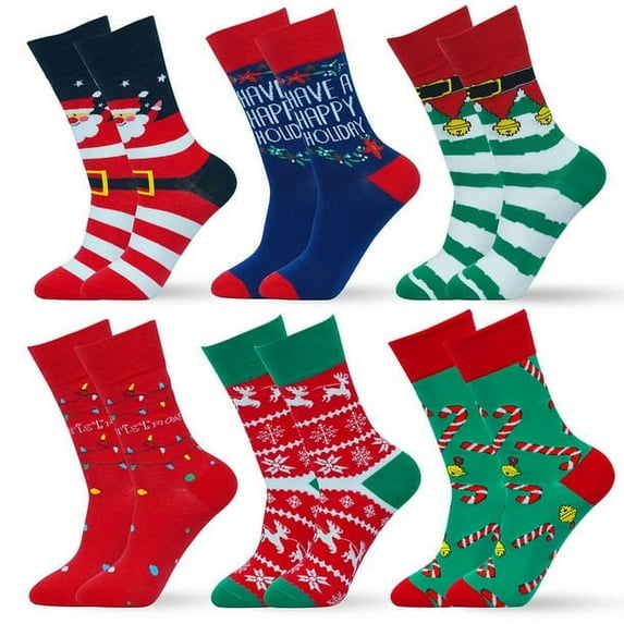Christmas Socks for Men&Women, 6 Pack Womens Christmas Socks, Xmas Crew Socks US Size 6-13(Style 01)