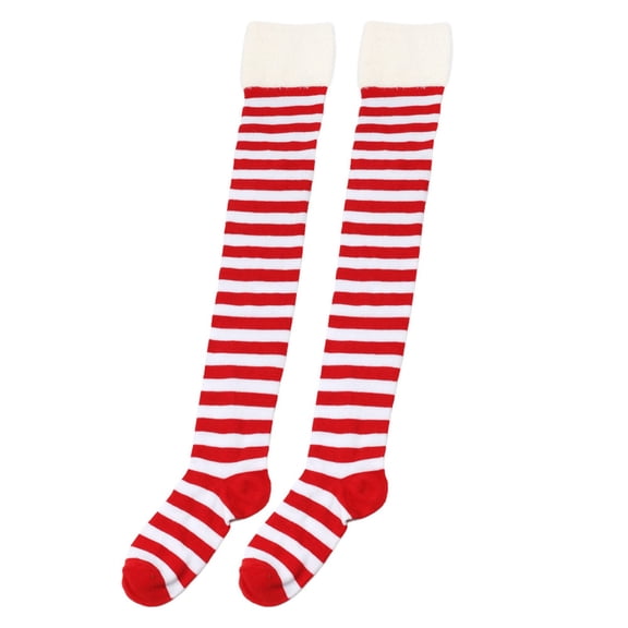 Christmas Socks for Women Christmas Thigh High Socks For Women Fuzzy Trim Over The Knee Socks Warm Long Stockings