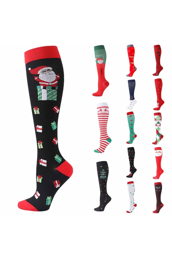 Christmas Socks for Women Winter Warm Fluffy Christmas Printed Socks Long Knee High Funny Xmas Gift Holiday Cozy Soft Women Socks M l/xl