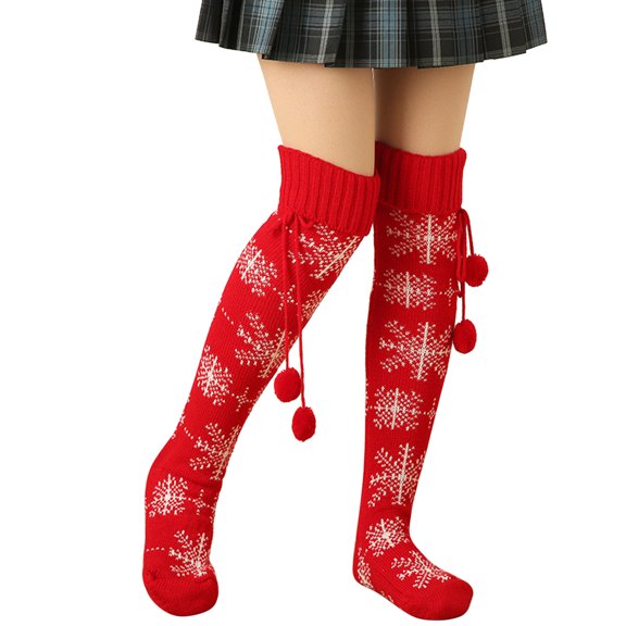 Christmas Socks for Women Women Autumn And Winter Wool Ball Pile Socks Christmas Knitted Over Knee Woolen Stockings