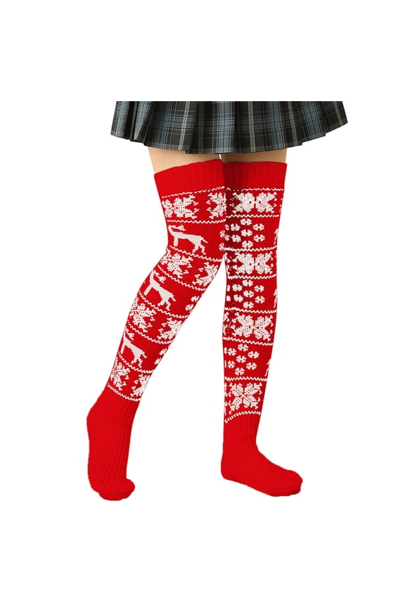 Christmas Socks for Women Women Casual Christmas Deer Colorblock Knit Over Knee Socks Stockings