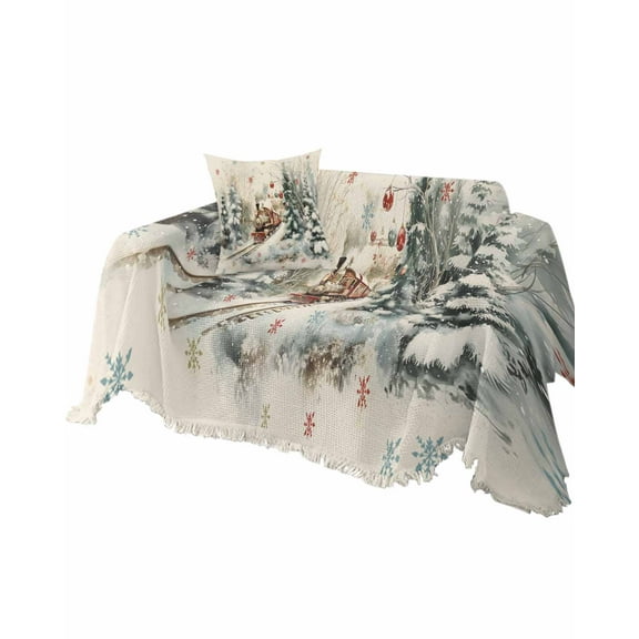 Christmas Sofa Couch Covers for Dogs, Washable Sectional Couch Slipcovers for Loveseat with Tassels, Train Xmas Tree Snowflake Balls Non Slip Sofa Throw Cover Blanket L 71''x102''