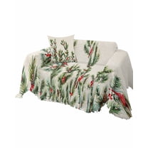 Christmas Sofa Couch Covers for Dogs, Washable Sofa Throw Cover Single Slipcovers for Armchair with Tassels, Xmas Botanical Pine Needle Berry Rustic Couch Protector Towel Blanket M 71''x91''