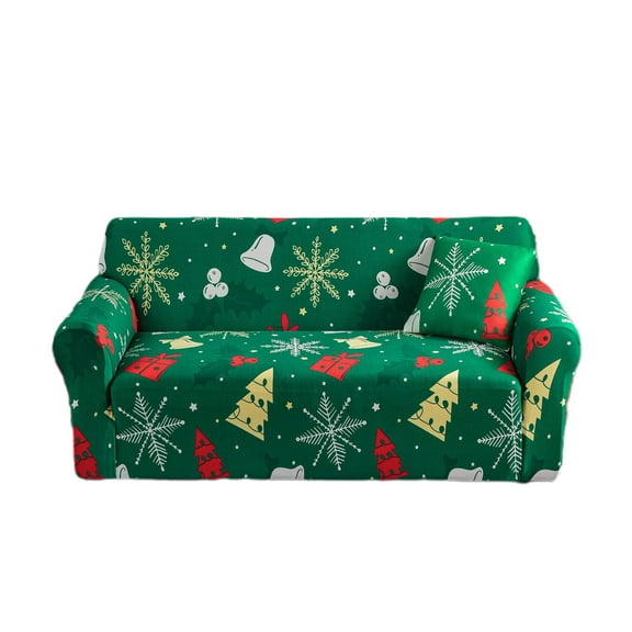 Christmas Sofa Cover, Elastic Couch Cover, Santa Claus Printed Christmas Slipcover for 2-3 Seater Sofas, Machine Washable Polyester Fabric, Non-Slip Festive Red Sofa Protector for Living Room