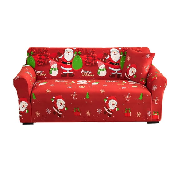 Christmas Sofa Cover Santa Claus Printed Sofa Couch Cover Furniture Protector Couch Soft with Elastic Straps Xmas Home Room Festival Decoration