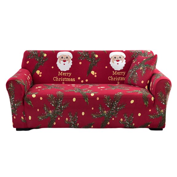 Christmas Sofa Cover Santa Claus Printed Sofa Couch Cover Washable Furniture Protector with Elastic Bottom Xmas Home Room Festival Decoration