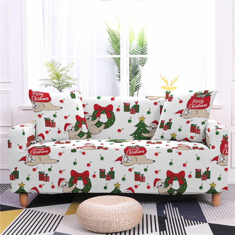Christmas Sofa Cover Stretch Couch Cover Non Slip Soft Loveseat Sofa ...