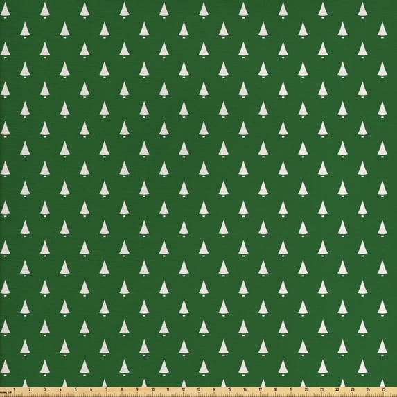 Ambesonne Christmas Fabric by the Yard Upholstery, Little Bells, 5 Yards, Green and White