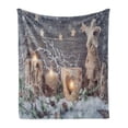 thumbnail image 1 of Christmas Soft Flannel Fleece Blanket, Candle Winter Holiday Themed Arrangement with Snow and Fir Tree Leaves Print, Cozy Plush for Indoor and Outdoor Use, 60" x 80", Khaki and Grey, by Ambesonne, 1 of 5