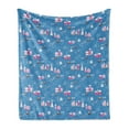 thumbnail image 1 of Christmas Soft Flannel Fleece Blanket, Cartoonish Noel Scenery with Trees Santa Deer Buildings and Snowflakes, Cozy Plush for Indoor and Outdoor Use, 50" x 60", Sea Blue Multicolor, by Ambesonne, 1 of 5