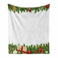 thumbnail image 1 of Christmas Soft Flannel Fleece Blanket, Celebration Borders Fir Tree Classic Garland Gingerbread Man Lollipops Presents, Cozy Plush for Indoor and Outdoor Use, 50" x 60", Multicolor, by Ambesonne, 1 of 6