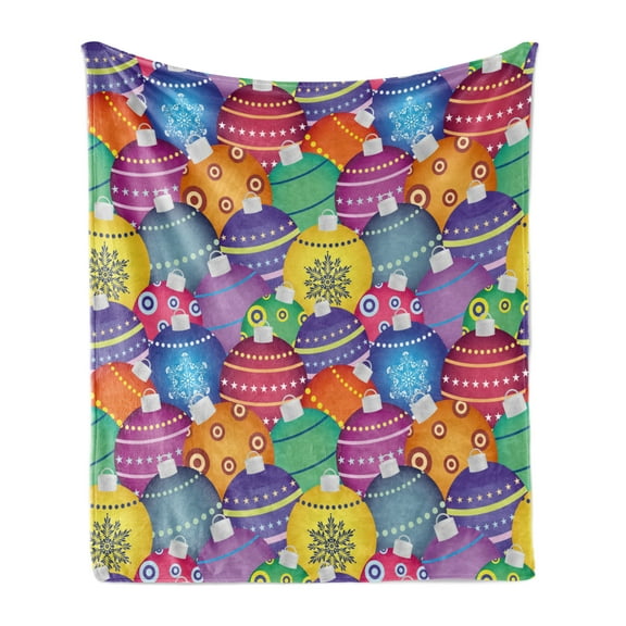Christmas Soft Flannel Fleece Blanket, Colorful Christmas Balls Different Retro Patterns Holiday Celebration Theme Print, Cozy Plush for Indoor and Outdoor Use, 50" x 60", Multicolor, by Ambesonne