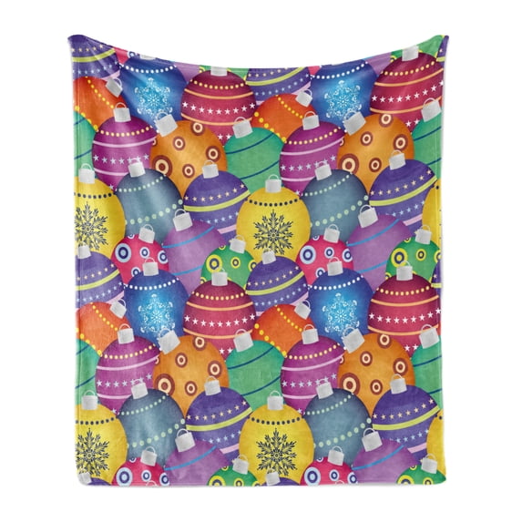 Christmas Soft Flannel Fleece Blanket, Colorful Christmas Balls Different Retro Patterns Holiday Celebration Theme Print, Cozy Plush for Indoor and Outdoor Use, 50" x 60", Multicolor, by Ambesonne