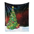 thumbnail image 1 of Christmas Soft Flannel Fleece Blanket, Colorful Funny Designed Xmas Tree Abstract Backdrop with Stars Presents Cartoon, Cozy Plush for Indoor and Outdoor Use, 60" x 80", Multicolor, by Ambesonne, 1 of 5