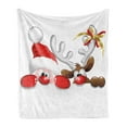 thumbnail image 1 of Christmas Soft Flannel Fleece Blanket, Funny Christmas Santa Claus and Reindeer Peeking Cartoon Style Humor, Cozy Plush for Indoor and Outdoor Use, 50" x 60", Vermilion Caramel White, by Ambesonne, 1 of 6