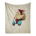 thumbnail image 1 of Christmas Soft Flannel Fleece Blanket, Old Santa Claus Delivering Presents on His Motorcycle Swirled Lines Frame, Cozy Plush for Indoor and Outdoor Use, 60" x 80", Red Tan Pale Blue, by Ambesonne, 1 of 5