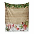 thumbnail image 1 of Christmas Soft Flannel Fleece Blanket, Pine Branches Ornaments on Wooden Planks Snow Presents Vintage Composition Print, Cozy Plush for Indoor and Outdoor Use, 50" x 60", Multicolor, by Ambesonne, 1 of 5