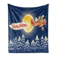 thumbnail image 1 of Christmas Soft Flannel Fleece Blanket, Santa Claus Airline Theme Vintage Plane Full Moon Snow Covered Trees, Cozy Plush for Indoor and Outdoor Use, 60" x 80", Dark Blue Marigold Red, by Ambesonne, 1 of 5