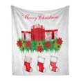 thumbnail image 1 of Christmas Soft Flannel Fleece Blanket, Stockings Hanging for Santa Mistletoe Illustration Merry Christmas for All, Cozy Plush for Indoor and Outdoor Use, 50" x 70", Red Emerald White, by Ambesonne, 1 of 6