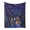 thumbnail image 1 of Christmas Soft Flannel Fleece Blanket, Winter Night Country Landscape with Little House Among Pine Trees and Snow, Cozy Plush for Indoor and Outdoor Use, 50" x 70", Navy Blue Yellow, by Ambesonne, 1 of 5