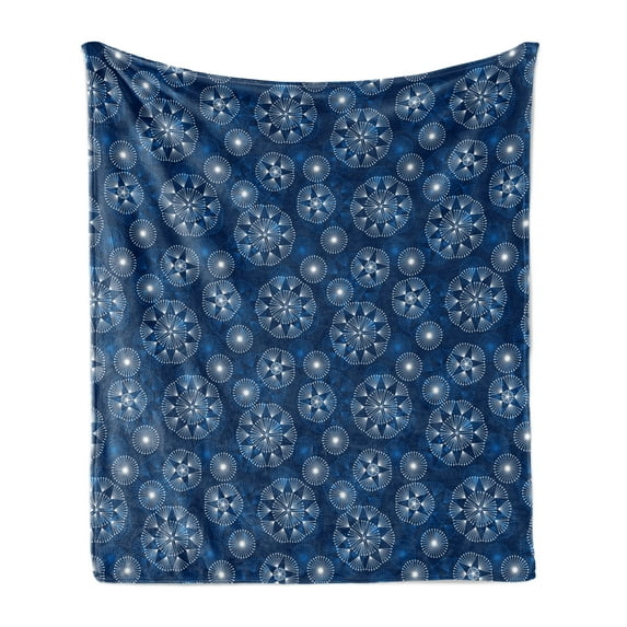Christmas Soft Flannel Fleece Blanket, Winter Snowflakes Pattern Noel Time Celebration Happy New Year Design, Cozy Plush for Indoor and Outdoor Use, 70" x 90", Night Blue and White, by Ambesonne