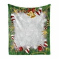 thumbnail image 1 of Christmas Soft Flannel Fleece Blanket, Xmas Eve Carol Theme Frame Pine Spikes Candy Jingle Hand Bells and Ribbon Image, Cozy Plush for Indoor and Outdoor Use, 50" x 60", Multicolor, by Ambesonne, 1 of 6
