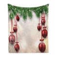 thumbnail image 1 of Christmas Soft Flannel Fleece Blanket, Xmas Traditional Winter Season Theme Fir Twigs and Vibrant Balls Graphic Print, Cozy Plush for Indoor and Outdoor Use, 70" x 90", Green and Red, by Ambesonne, 1 of 6