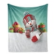 thumbnail image 1 of Christmas Soft Flannel Fleece Throw Blanket, 3 Dimensional Snowman Design with Scarf and Hat Ornate Boxes Illustration, Cozy Plush for Indoor and Outdoor Use, 50" x 70", Multicolor, by Ambesonne, 1 of 6