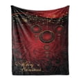 thumbnail image 1 of Christmas Soft Flannel Fleece Throw Blanket, Abstract Floral Background Traditional Ornaments Lines Dots Yuletide, Cozy Plush for Indoor and Outdoor Use, 50" x 60", Yellow Ruby Burgundy, by Ambesonne, 1 of 6