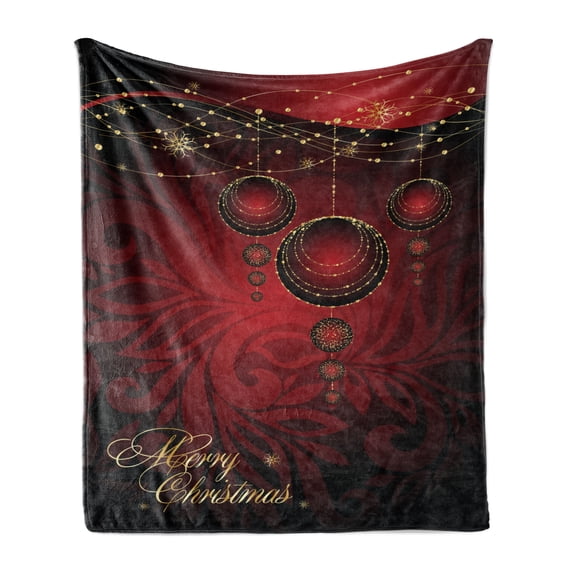 Christmas Soft Flannel Fleece Throw Blanket, Abstract Floral Background Traditional Ornaments Lines Dots Yuletide, Cozy Plush for Indoor and Outdoor Use, 50" x 60", Yellow Ruby Burgundy, by Ambesonne