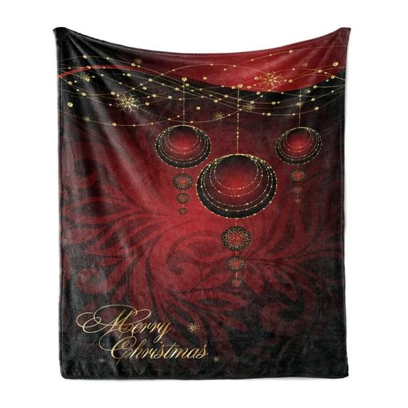 Christmas Soft Flannel Fleece Throw Blanket, Abstract Floral Background Traditional Ornaments Lines Dots Yuletide, Cozy Plush for Indoor and Outdoor Use, 60" x 80", Yellow Ruby Burgundy, by Ambesonne