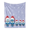 thumbnail image 1 of Christmas Soft Flannel Fleece Throw Blanket, Bird Family with Santa Hats on Electricity Wire Winter Holiday Humorous Design, Cozy Plush for Indoor and Outdoor Use, 70" x 90", Blue Red, by Ambesonne, 1 of 5