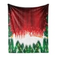 thumbnail image 1 of Christmas Soft Flannel Fleece Throw Blanket, Blurry Xmas Carol Background Santa Fir Rudolph Annual Festival Image, Cozy Plush for Indoor and Outdoor Use, 50" x 70", Red Green White, by Ambesonne, 1 of 5