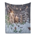 thumbnail image 1 of Christmas Soft Flannel Fleece Throw Blanket, Candles and Lanterns on the Snow Covered Ground Outside the House Art Print, Cozy Plush for Indoor and Outdoor Use, 70" x 90", Brown White, by Ambesonne, 1 of 5