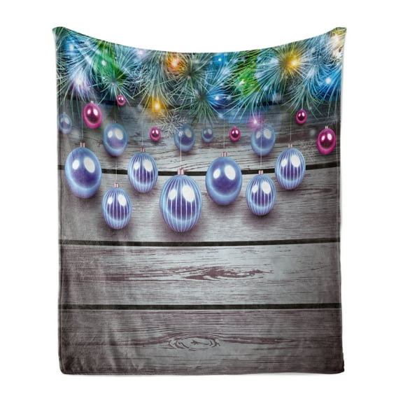 Christmas Soft Flannel Fleece Throw Blanket, Carrot Nosed Snowman on a Log and Pine Branches Noel Time Illustration, Cozy Plush for Indoor and Outdoor Use, 50" x 60", Red Green, by Ambesonne