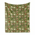 thumbnail image 1 of Christmas Soft Flannel Fleece Throw Blanket, Cartoon Santa Claus Trees Teddy Bears Candies Sketchy Design Print, Cozy Plush for Indoor and Outdoor Use, 50" x 70", Olive Green White, by Ambesonne, 1 of 6