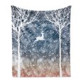 thumbnail image 1 of Christmas Soft Flannel Fleece Throw Blanket, Dreamy Display Deer Animal Poinsettia International Holiday Graphic, Cozy Plush for Indoor and Outdoor Use, 50" x 60", Blue and White, by Ambesonne, 1 of 5